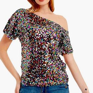 One shoulder sequin blouse